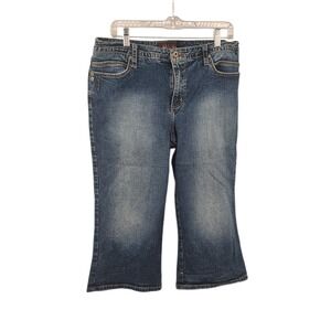 Vtg Baby Phat Y2K Embroidered Crest Denim Capris Plus Size 18 Gold Cat Logo